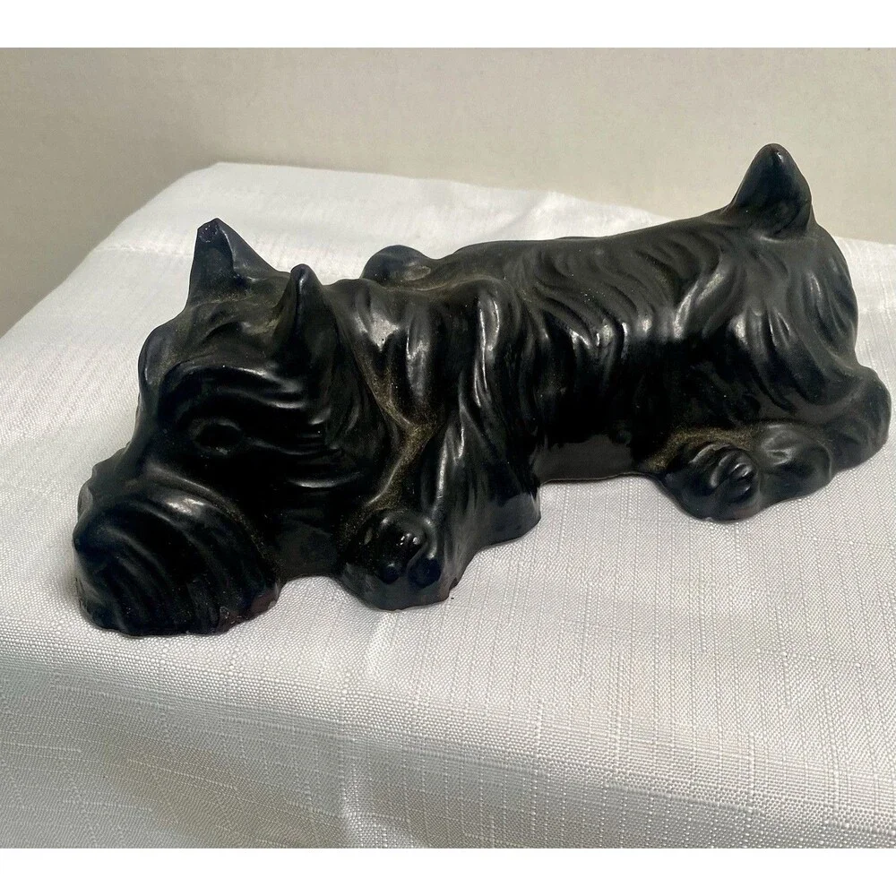 Black Scottish Terrier Scottie Dog Figurine Ceramic Vintage 8” Long Shelf Sitter